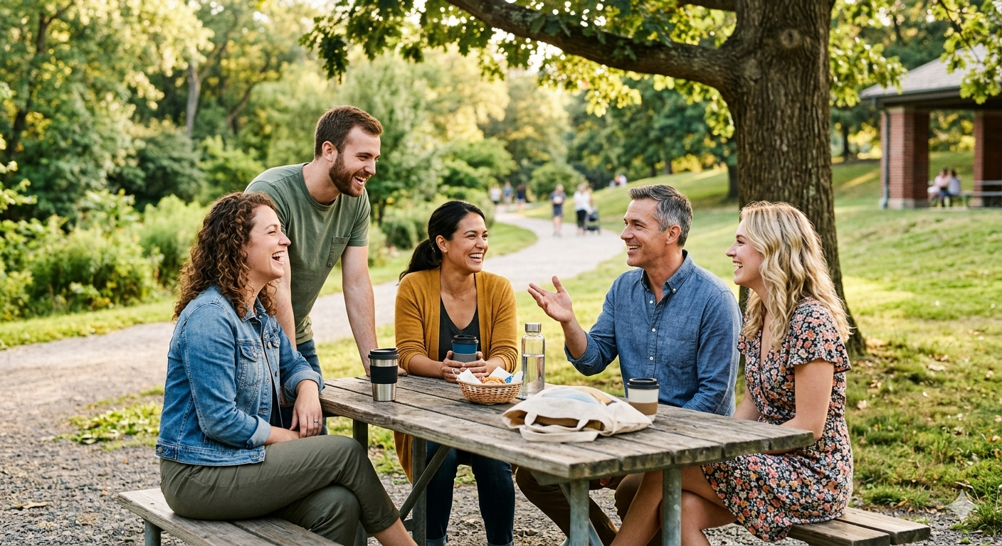 People laughing together outdoors